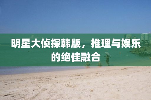 明星大偵探韓版，推理與娛樂(lè)的絕佳融合