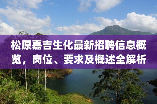 松原嘉吉生化最新招聘信息概覽，崗位、要求及概述全解析